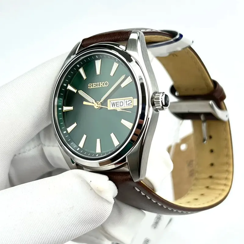 Seiko Essentials Green Dial Leather Men’s Watch- SUR449P1